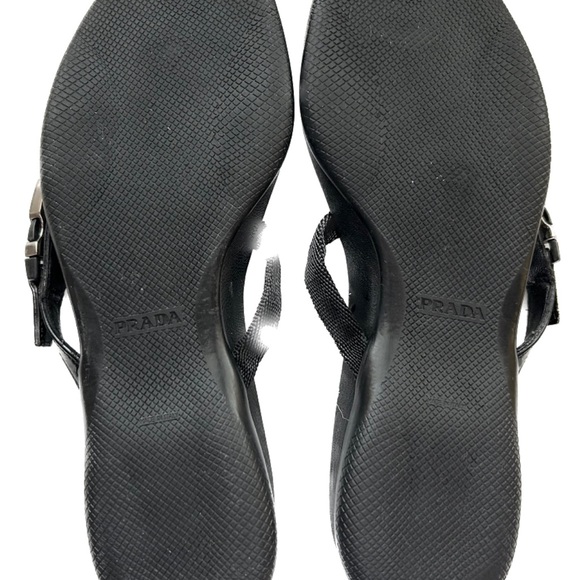 PRADA Vintage Flip Flops leather patent leather fabric w/silver buckle EUC  7 - Picture 5 of 10